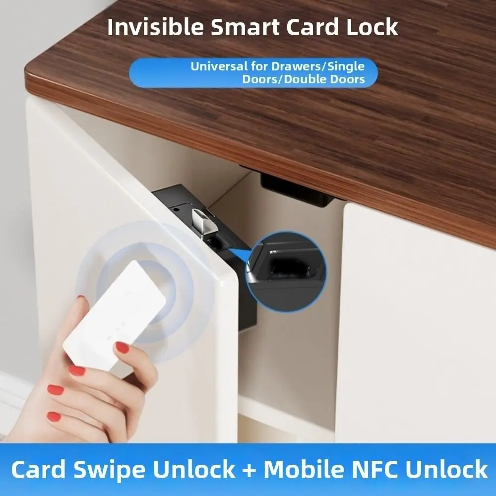 Non Perforated NFC Sensing Drawer Card Lock Invisible Design Card Swiping Invisible Smart Lock Double Opening Battery Display view 5
