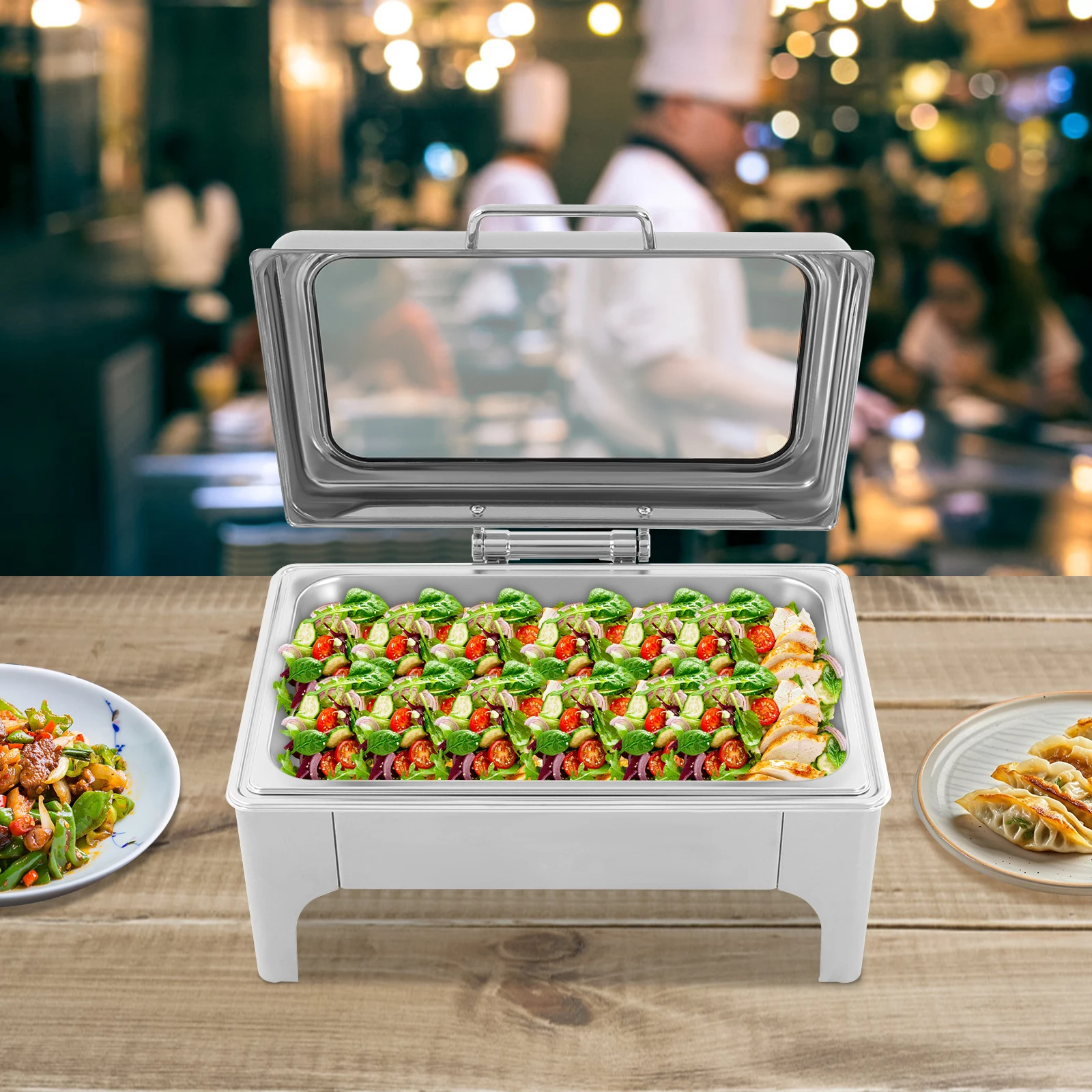 

Серебряная 9л нержавеющая сталь, подогреватель для шведского стола, сервер и обогреватель для домашнего общественного питания, ресторана