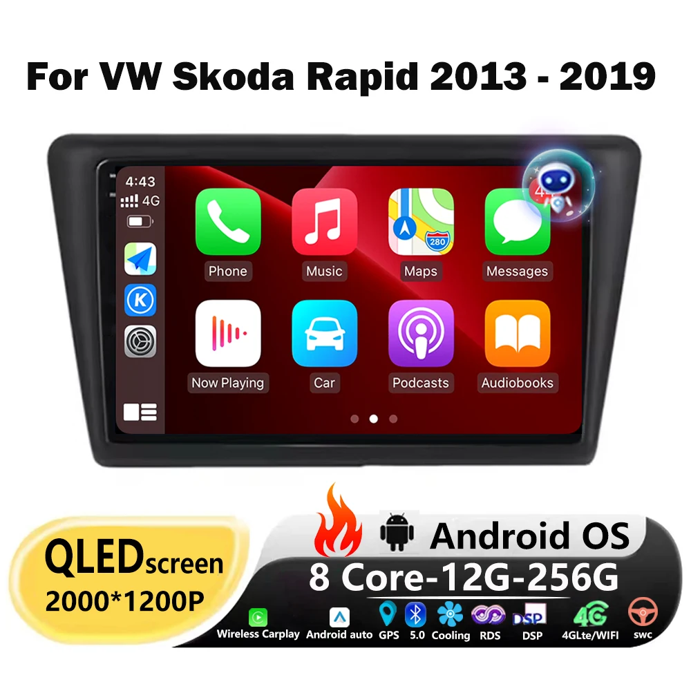 Android Auto Radio GPS Multimedia For seat Toledo 2015-2018 For VW Skoda Rapid 2013 2014 2015 2016 2017 2018 2019 carplay RDS