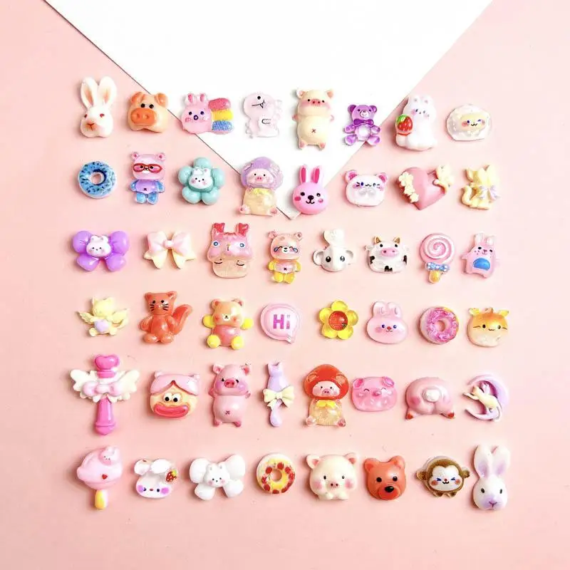 

Random Mixed Resin Cute Cartoon Nail Charms Kawaii Piggy Rabbit Cookies Nail Nail Art Decorations Supplies for Manicure DIY