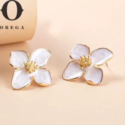 Obega Flower Earrings Stud Pink White Flowers Women Earring Post Spring Summer New Trendy Girls Cute Jewelrys