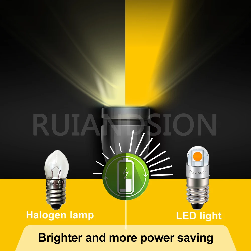 Ruiandsion E10 LED Bulb Non Polarity 200LM 3030 2SMD Chips Yellow 3V 4.5V 6V 9V 12V 24V 110V 220V Camping Hiking Caving Lights - view 5