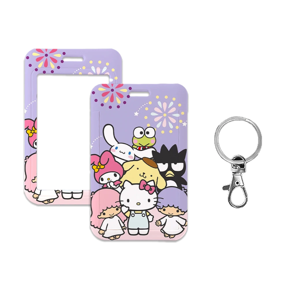 W Lanyards-Juego de tarjetas Sanrio Hello Kitty Kuromi Melody, estuche de protección de tarjeta de identificación de dibujos animados Kawaii, portatarjetas de autobús de trabajo, PVC, nuevo