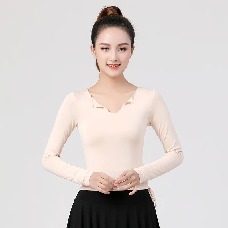 

Latin Dance Female Adult Long Sleeve Slim Fit Modal Body Practice Top National Standard Dance High Quality Performance Clothing