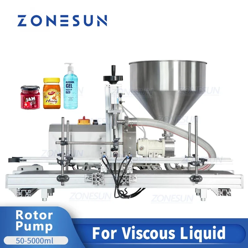 

ZONESUN Desktop Automatic Rotor Pump Cosmetic Cream Gel Hand Sanitizer Palm Oil Honey Paste Filling Machine