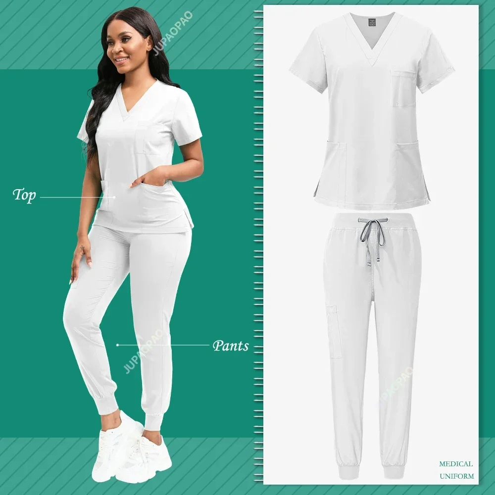 

Slim Fit Women Scrubs Sets Hospital Medical Uniforms Nurses Accessories Dental Clinic Beauty Salon Spa Workwear Scrubs Tops Pant