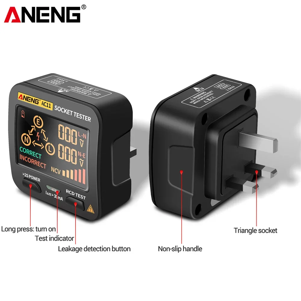 ANENG AC11 Voltage Test Socket Detector Ground Zero Line Phase Check Rcd NCV Test Digital Smart Socket Tester US/UK/EU Plug