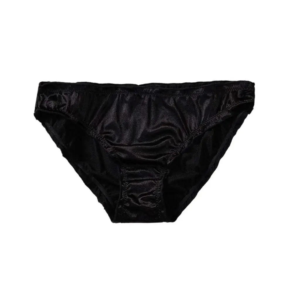 Simple Low Waist Satin Silk Panties Thin Solid Color Ruffles Briefs Women Lingeries Underwear Women's Panties Daily