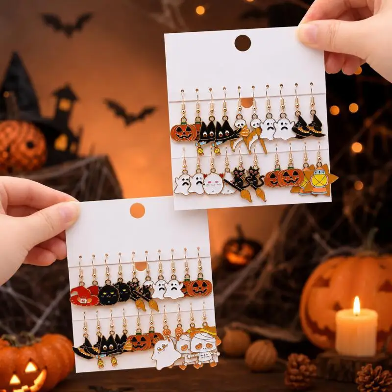 20 Pairs Halloween Dangle Earrings Set, Pumpkin Ghost Witch Cat Skeleton Assorted Party Jewelry for Women and Girls