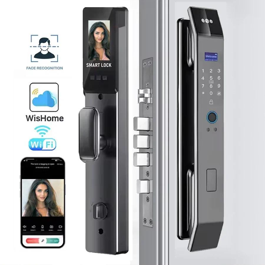 Fully automatic electronic digital biometric fingerprint smart door lock with home face scanning