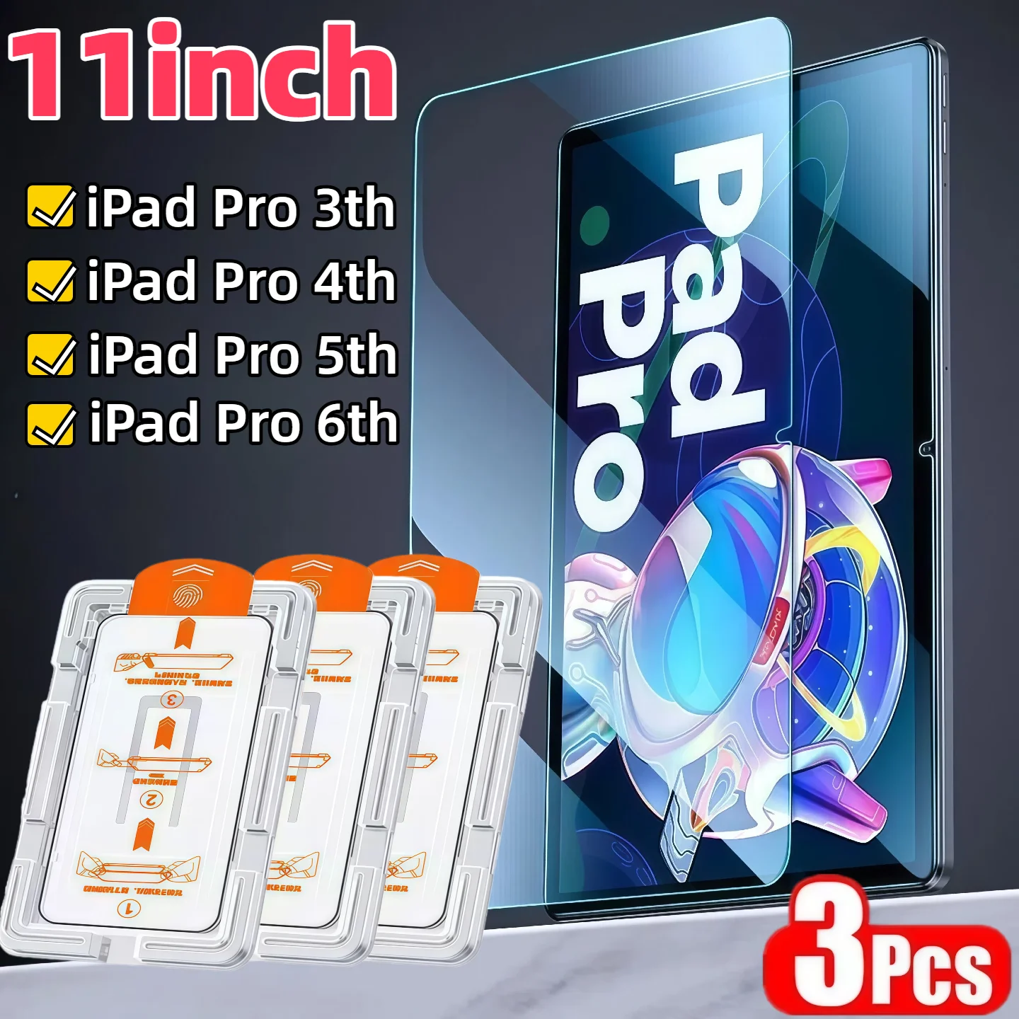 

3-Pack for 11-inch iPad Pro 3th/4th/5th/6th Screen Protector HD Tempered Glass Anti-Dust Anti-Bubble 9H Hardness