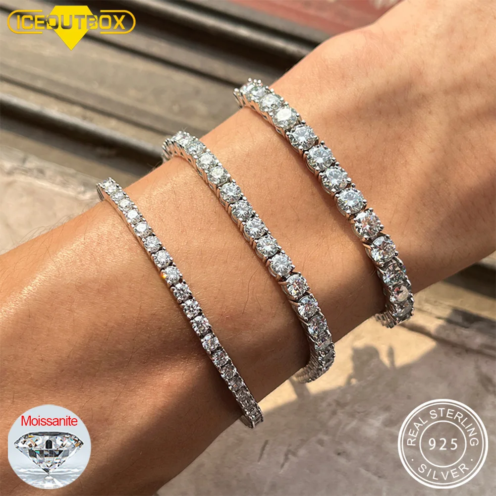 ICEOUTBOX D VVS1 Moissanite Tennis Bracelet Original s925 Sterling Silver Plated 18k White Gold with GRA Bracelets for Women Man