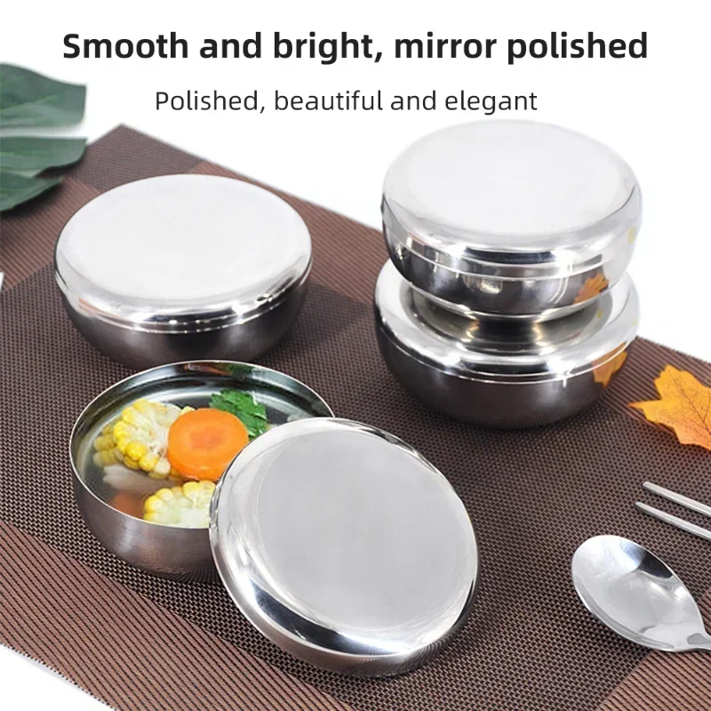 Korean Stainless Steel Rice Bowl With Cover Metal Rice Cereal Serving Bowl Anti-Scalding Child Small Bowl Korean Cuisine