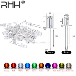 100-1000 pz 3/5 MM Led bianco/blu/rosso/giallo/verde/rosa/viola lampadine/5 MM Colore Bianco LED diodo emettitore F5 Bianco/LED UV