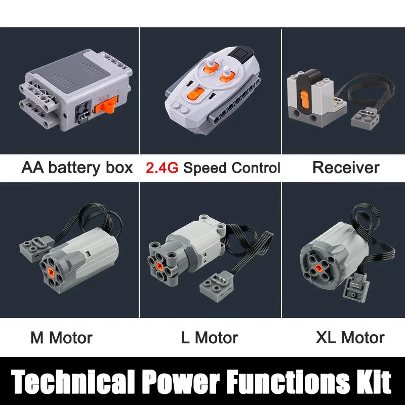 Power Functions Building Kit Motor Servo Set with Battery Box Remote Control for DIY Technical Train Model Compatible Bricks
