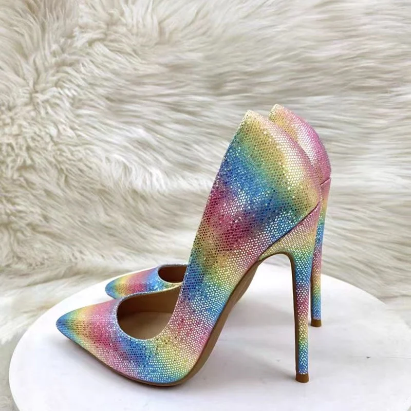 Mixed Color Shallow Slip On Pumps Pointed Toe Thin High Heel Fashion Sexy 2025 Summer Big Size Woman Shoes Zapatillas Mujer image 3