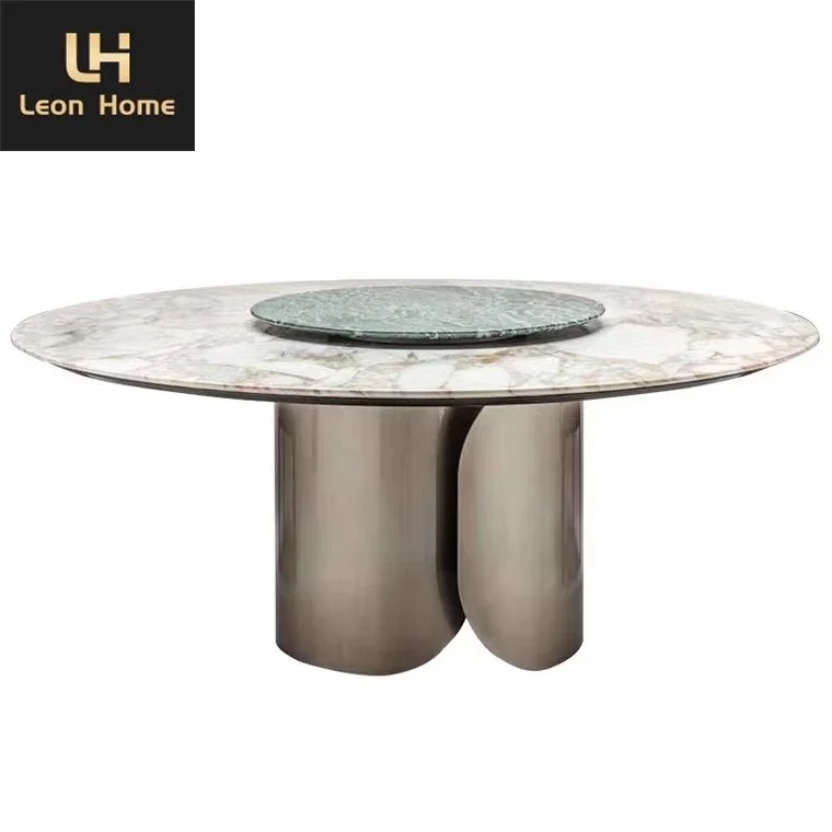 Contemporary Style Marble Top Dining Room Furniture Round Rotating Table With Lazy Susan