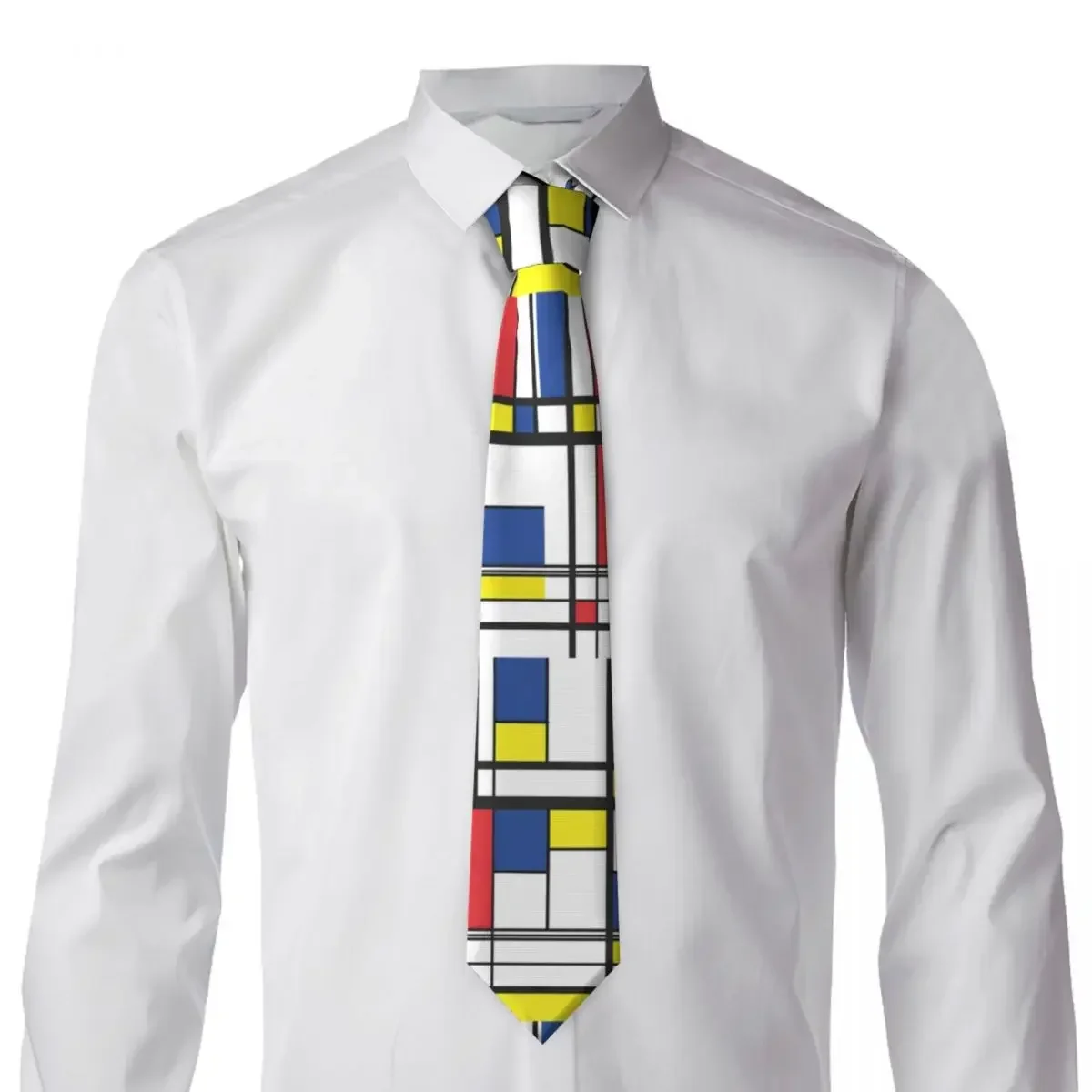 Mondrian Minimalista Impresso Pescoço Gravatas para Homens, Gravata de Ponto Geométrico, Acessórios de Negócios, Colarinho de Blusa