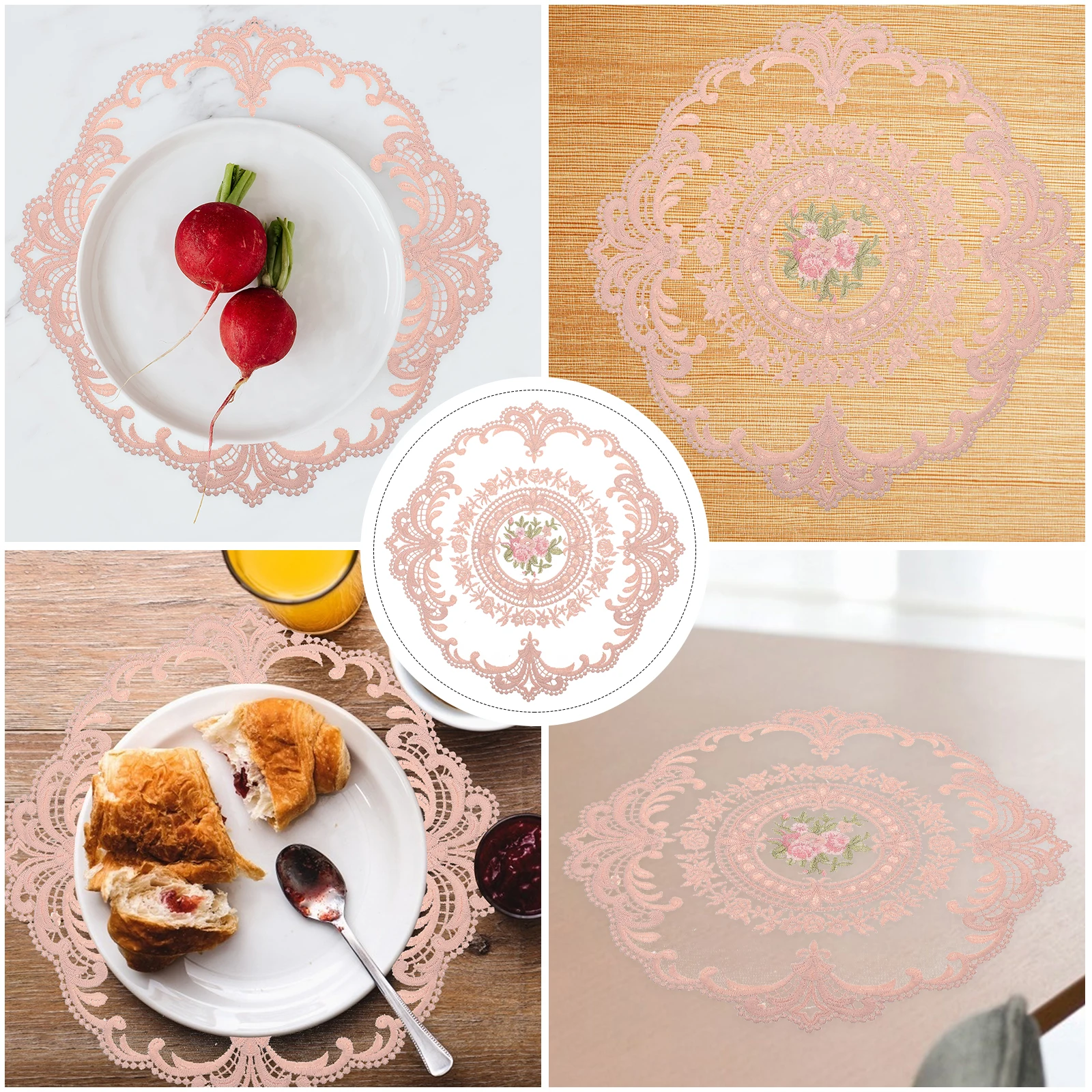 

2 Pcs Milk Silk Lace Placemat Soft Reusable Table Mat Photo Props Light Brown Practical Coaster Mats Holiday Decor