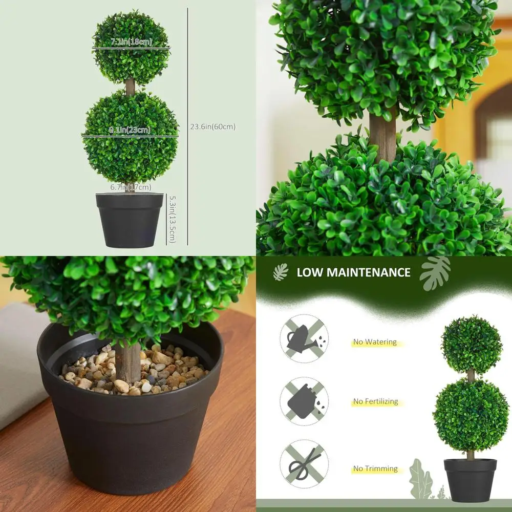 

Пара искусственных кустов самшита в горшках (23,6 дюйма) для декора дома и офиса, для использования в помещении и на улице