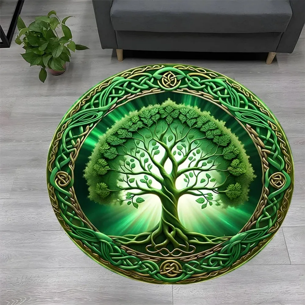 Tree of Life Round Rug Nature Mandala Rug Ancient Spiritual Decor Carpet Meditation Space Rug Washable and Non Slip Floor Mat