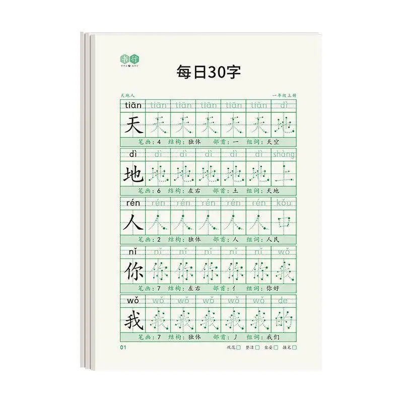 3 Books/set Chinese Character Practice Calligraphy for Primary School Students in Grades 1-2 Copy Book