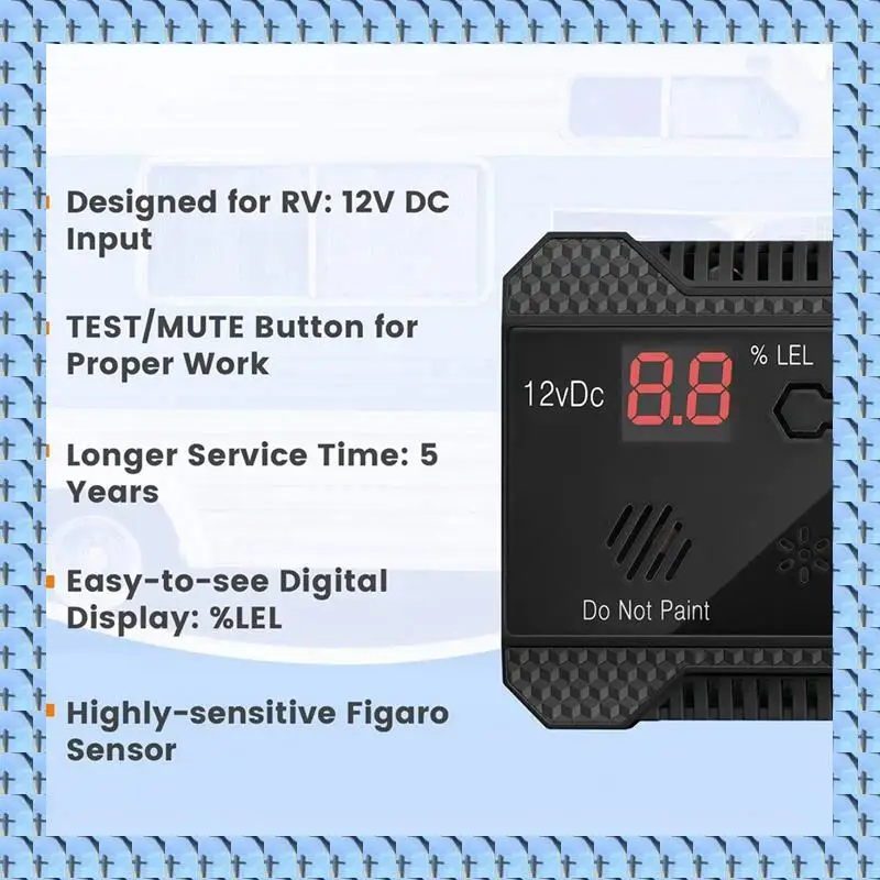 

NOCM 4X Propane Detector 12V LPG Natural Gas Sensor Leak Alarm 85DB Siren For Car RV Home Digital Propane Tester Meter(Black)