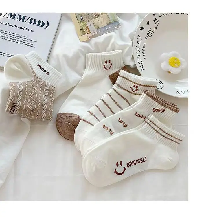 5 أزواج من الجوارب النسائية الصيفية الرقيقة الكورية الدوبامين الجوارب لطيف اليابانية طالب الرياضة الكاحل الجوارب المنخفضة قطع الجوارب