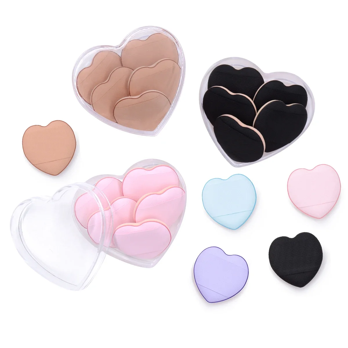 Mini esponja de maquillaje con forma de corazón para dedo, cojín de aire pequeño, estuche de esponja en polvo, corrector facial, crema BB, cosmética, belleza, 5/10 Uds.