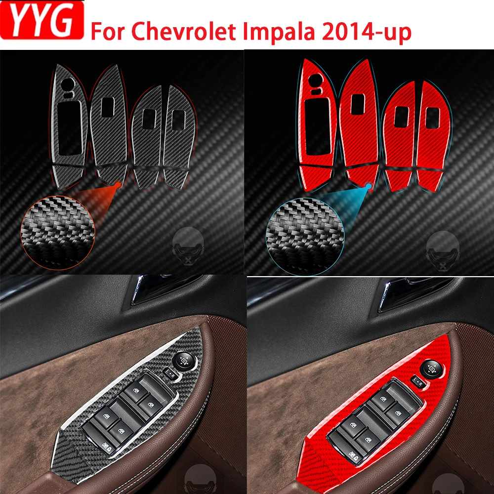 

For Chevrolet Impala 2014-up Car Door Windows Lifting Control Panel Frame Soft Carbon Fiber Stickers Car Interior Accessories