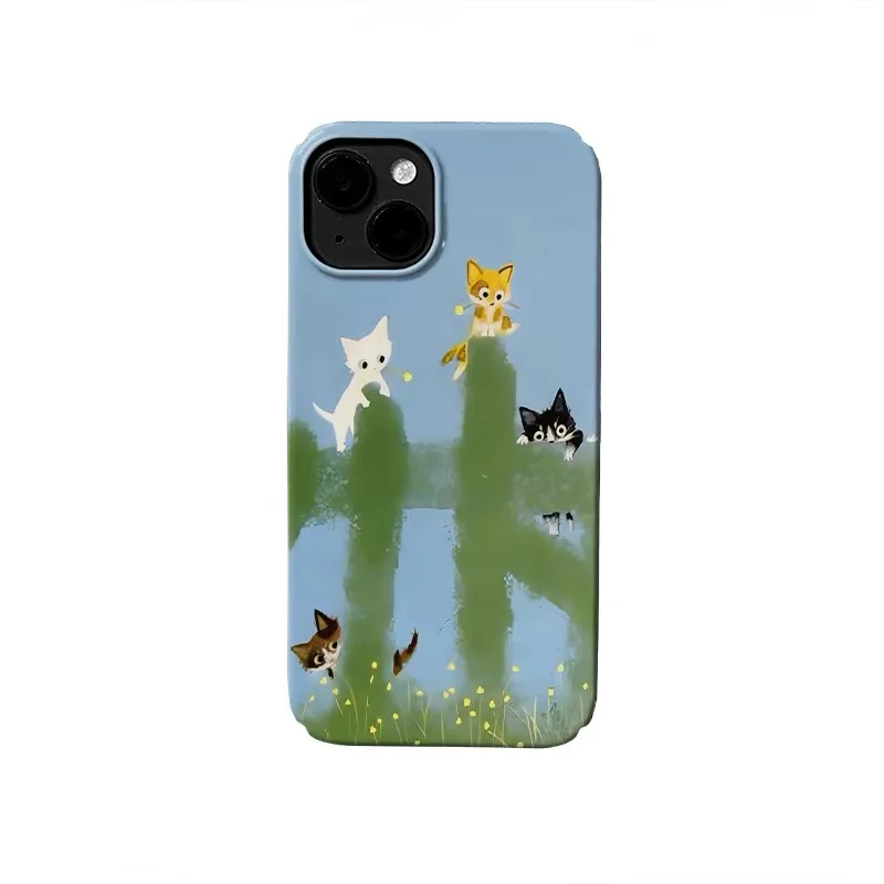 

Ins Blue Green Line Wild Cat Phone Case for IPHONE 17 Air 16E 15 PROMAX 14 Plus 13 12 MINI 11 PRO 16Plus XR Acrylic Phone Cover