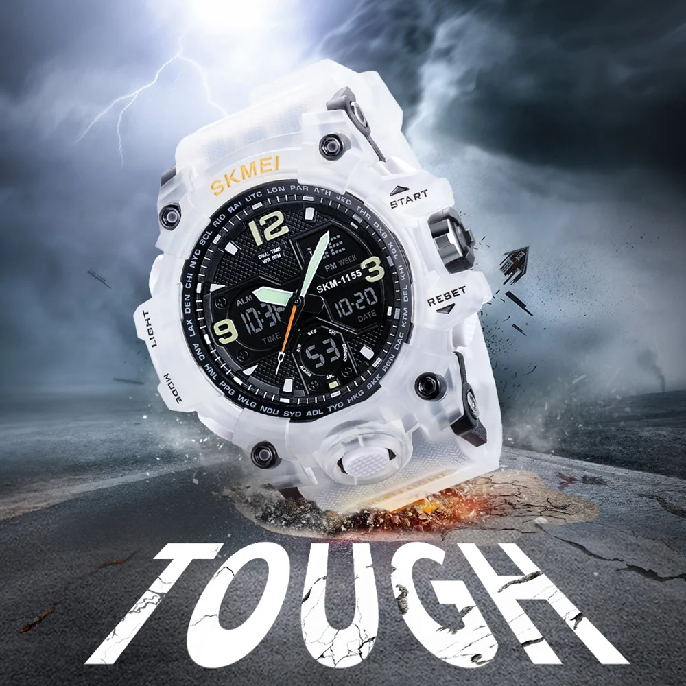 SKMEI 듀얼 타임 디스플레이 디지털 전자 시계 스포츠 LED 라이트 쿼츠 시계 남성용 방수 알람 손목시계 남성 시계