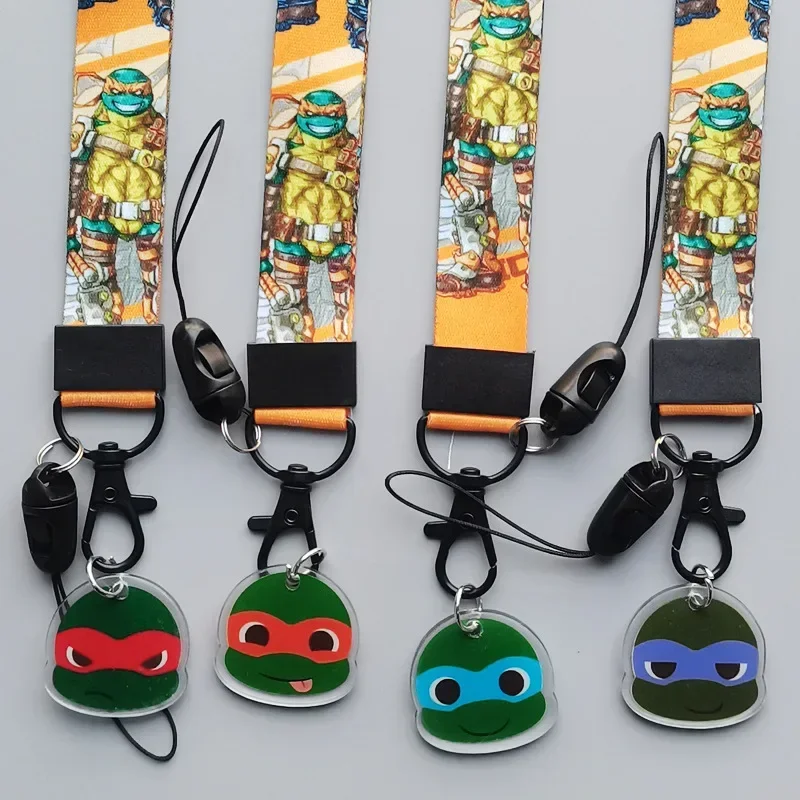 นินจาเต่า TMNT โทรศัพท์เชือกคล้องคอพวงกุญแจเชือกเส้นเล็ก ID การ์ดป้ายผู้ถือคีย์คอร์ด DIY เชือกแขวนอุปกรณ์เสริมโทรศัพท์มือถือ