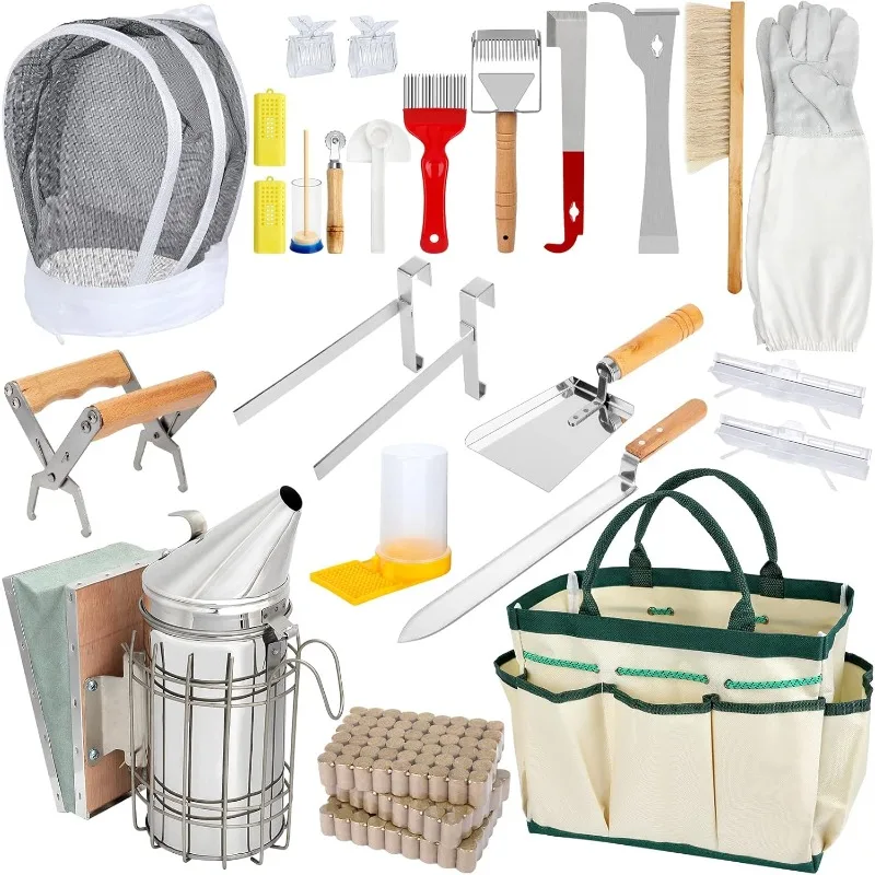 

26pcs Beekeeping Supplies, Bee Keeping Starter Kit, Beekeeping Hive Tool with Bee Smoker, Bee Keeping Supplies-All Kit