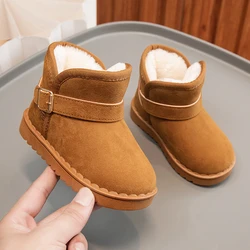 New 2024 Kids Snow Boots Girls Ankle Winter Boots Warm Plush Boys Fur Shoes Children Buckle Platform Boots Size 23-36