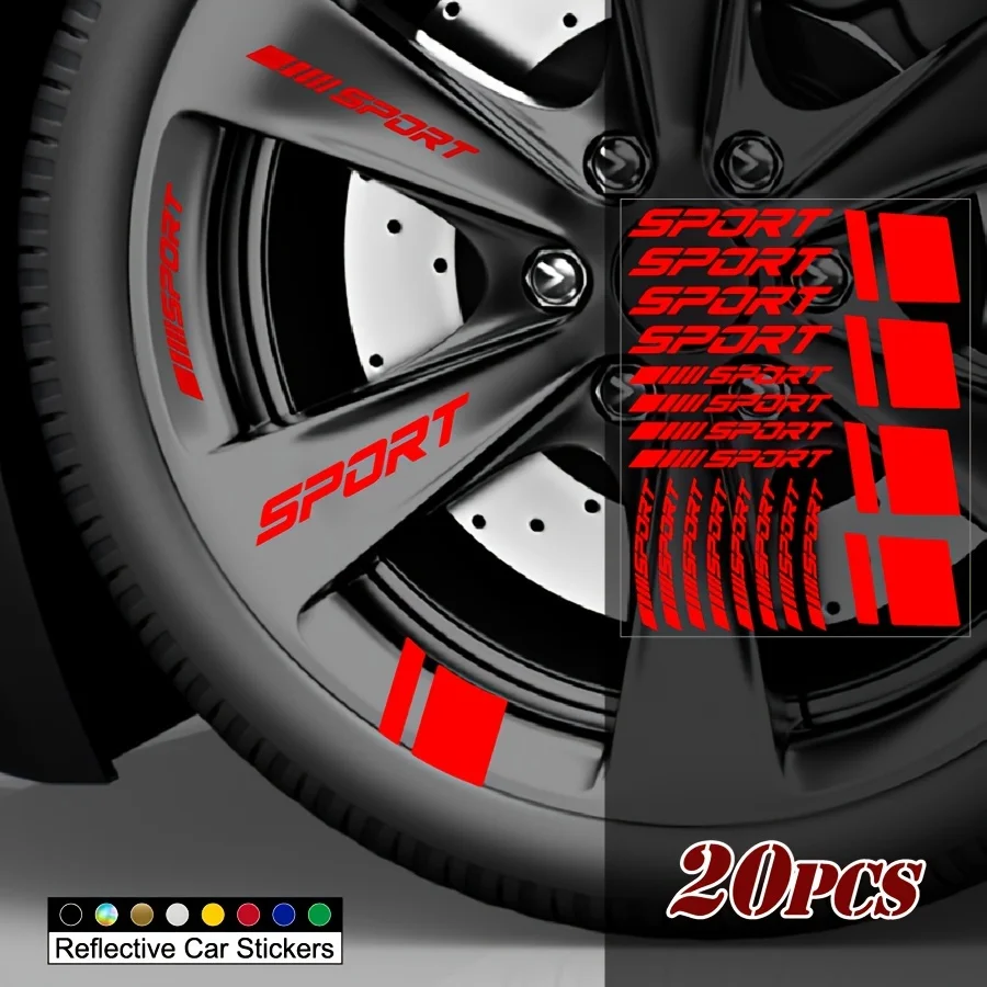

Multi-Color Reflective Sport Car Wheel Decals – 20Pcs Waterproof Vinyl Stickers for Auto Rim & Performance Themed Decor