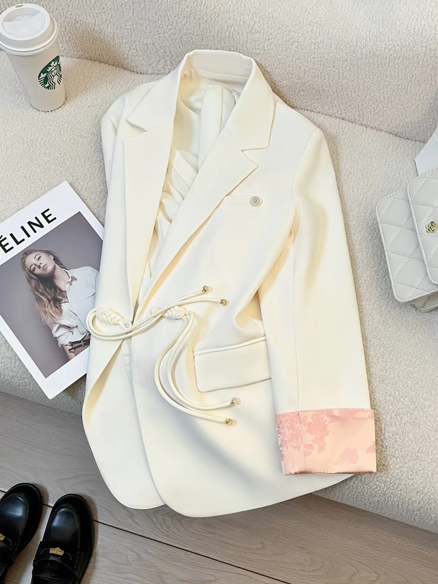 Autumn and winter women's coat casual long sleeve white loose jacket blazers suit female