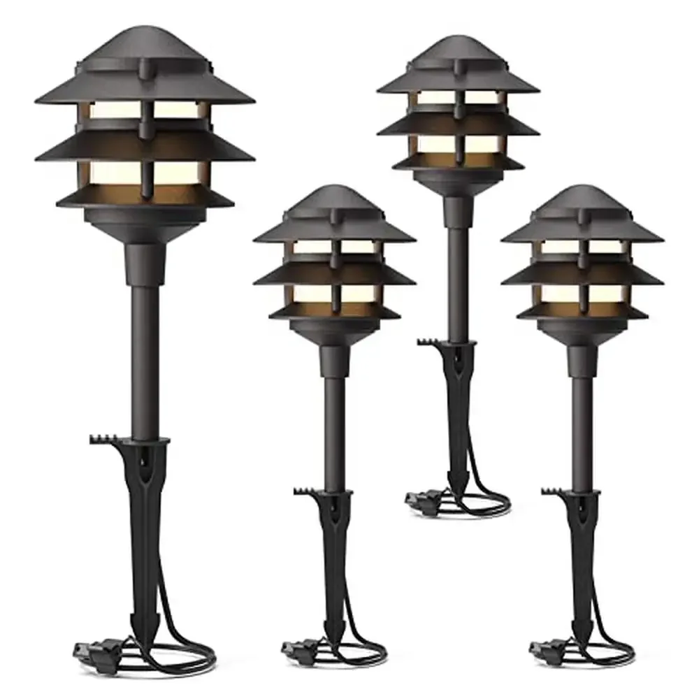 4PK 12V AC Landscape Lighting Pathway Lights Die-Casting Aluminum 2.2W LED 30 Lumen Warm White Cable Connectors Included