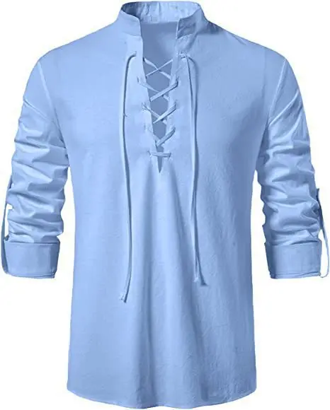 Heren piraat shirt Viking Retro Renaissance middeleeuwse gotische Victoriaanse Halloween kostuum casual katoen linnen Lace Up hippie shirts