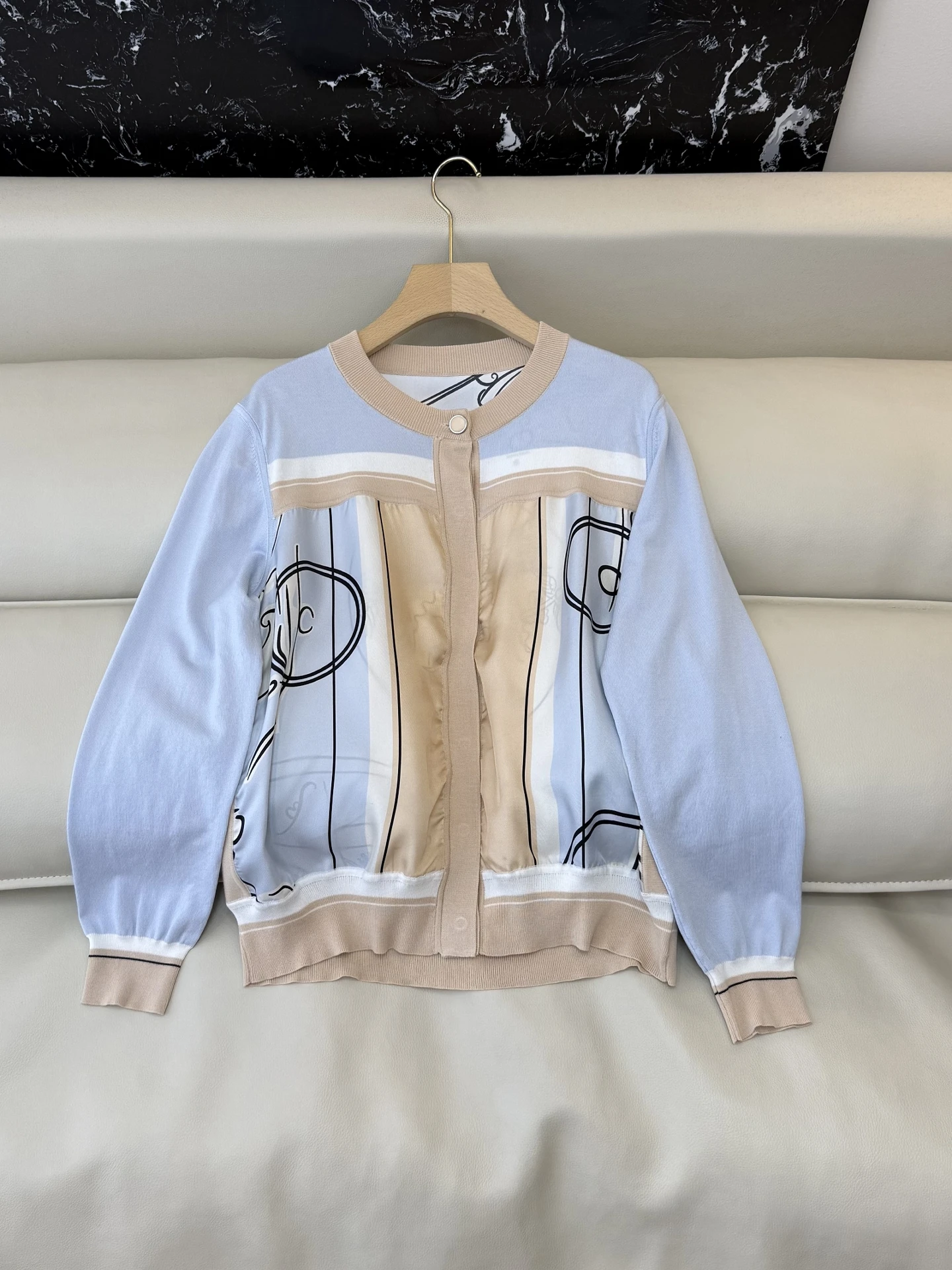 Spring Summer New Arrival Women's Knitted Silk Open Cardigan Printed Book Seal Design Casual Style Soft Long Sleeve Outerwear