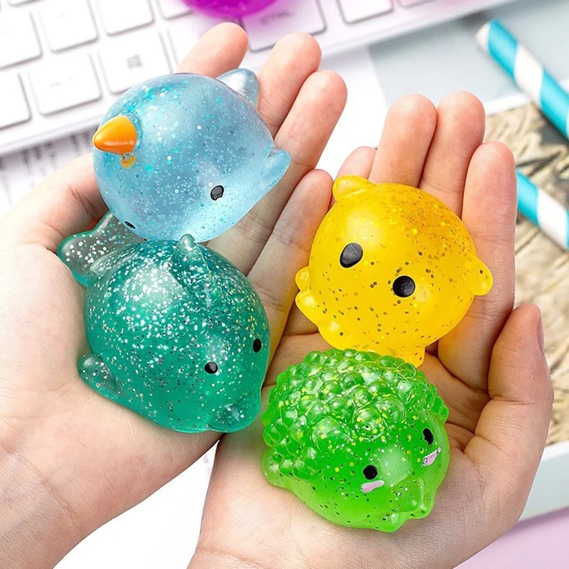 Jouets Squishy Mochi à paillettes Jumbo multicolores, balles anti-Stress, animaux marins mignons, jouet sensoriel à presser pour adultes et enfants