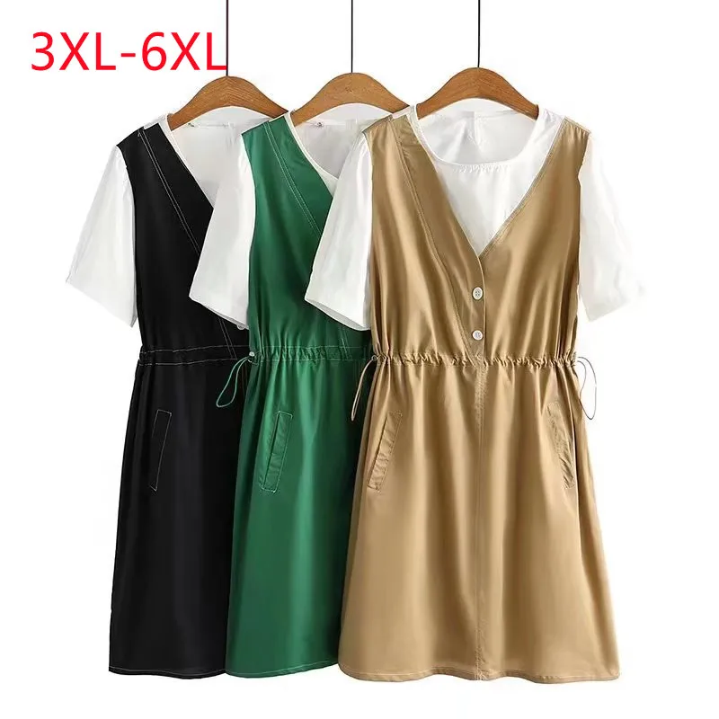 

Large women's 2022 summer new fashion casual short sleeve aging green Plus Size Khaki dress 3XL 4XL 5XL 6xl