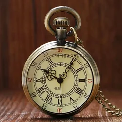 Bronze Roman Pocket Watch, Antique Numerals, Chain Necklace, Pendant, Quartz