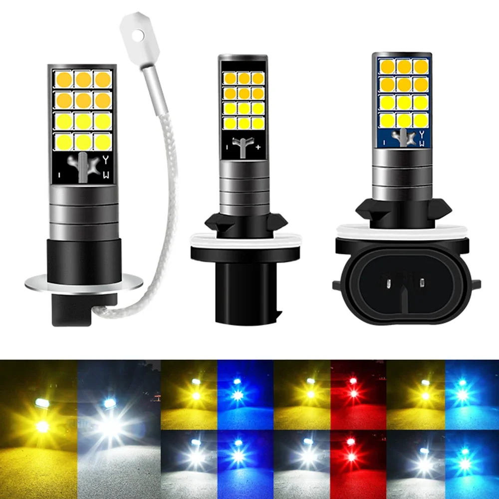 2pcs H3 H27 881 880 Two Colors Fog Lights Bulb 3030 24SMD 2400LM White Car Driving Running Lamp Auto Leds Light 12V 24V