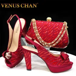 Venus Chan 2024 Neueste Ankunft Weinrot Farbe Peep Toe Frauen Sandalen Schuhe Passende Tasche Set Für Damen Hochzeit Party pumpe