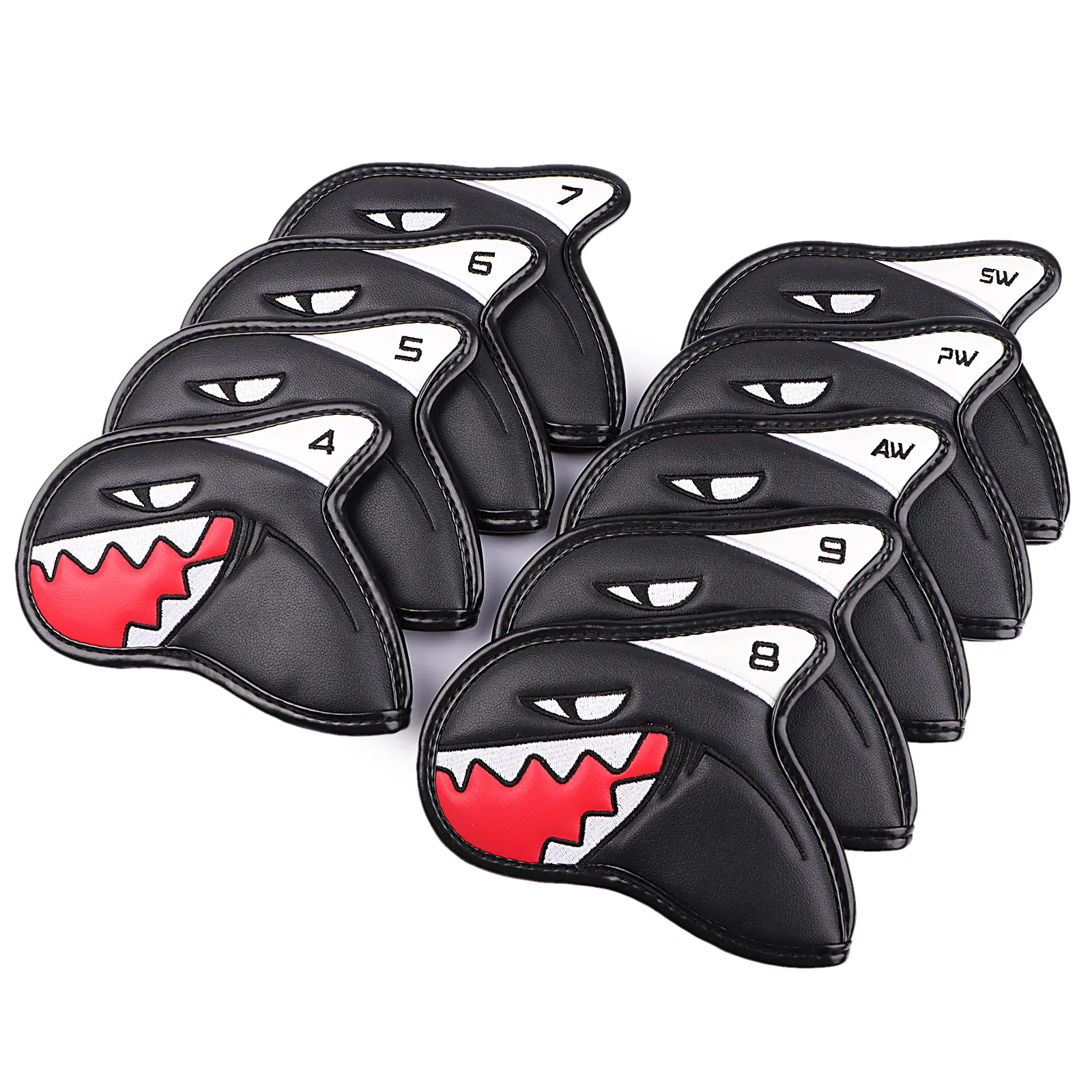 Golf Club Covers: PU Waterproof Shark-Print, Irons, Half-Circle, Right-Angle Putter Head Cover