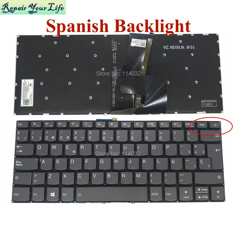 

UK LA Latin Spanish Keyboard for Lenovo IdeaPad V14-IWL V14-IIL V14-ARE V14-igl V14-IKB V14-are 130-14ast 130-14ikb EU English