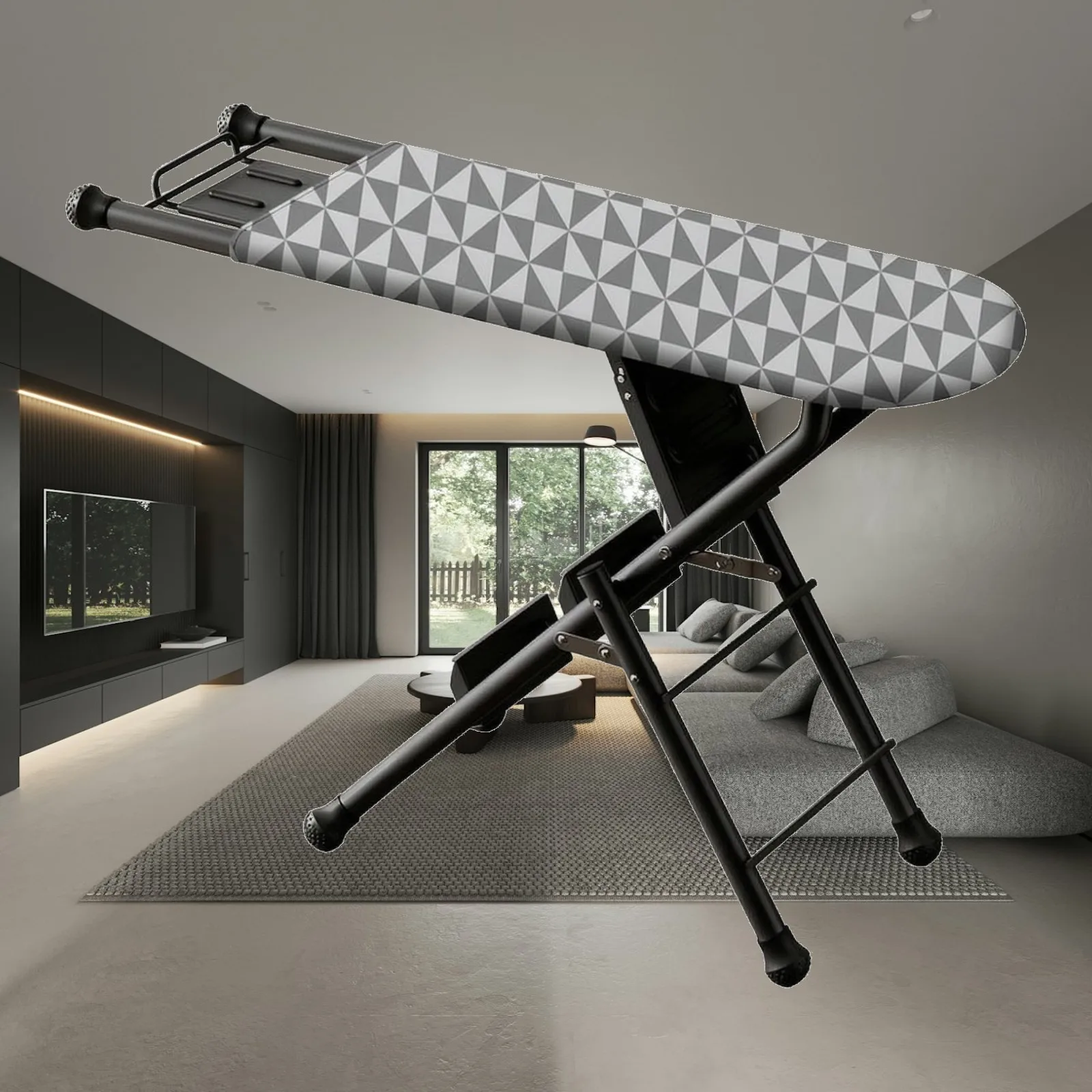 Compact Folding Ironing Board with Sturdy Step Ladder Carbon Steel Construction for Small Spaces and Tall Storage Areas