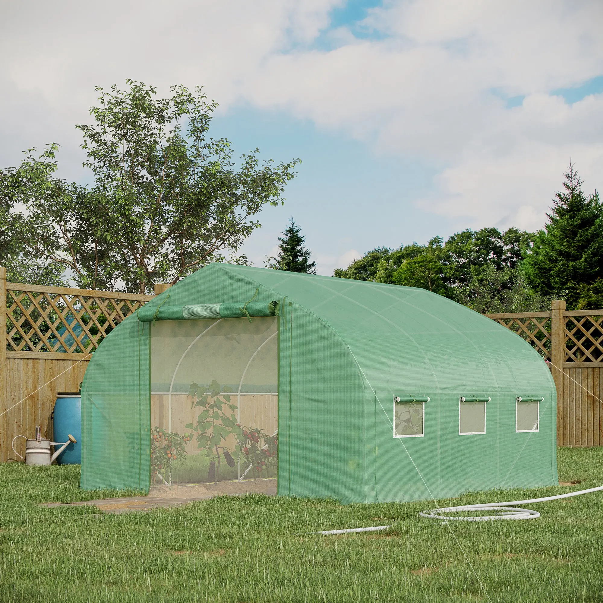Outsunny Tunnel Greenhouse with Mesh Doors and Roll-Up Side Walls (Green)