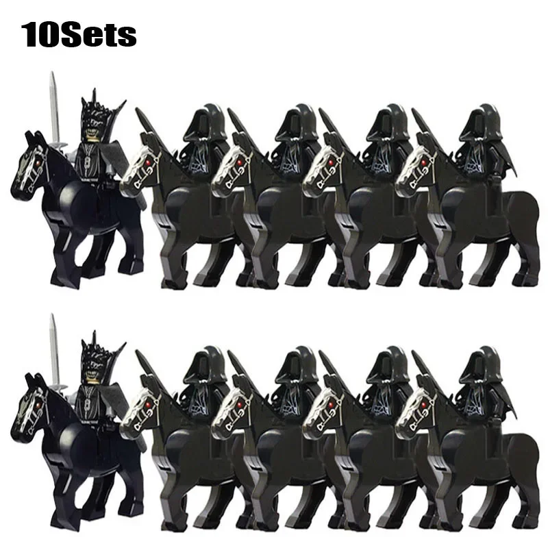 10 Sets Castle Knight The Lord  Ringwraiths and Mouth of Sauron  Uruk-hai with Black Horse Figure Building Blocks Set Kids Toys